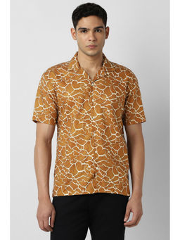 Van Heusen - Men Brown Print Half Sleeves Party Shirt