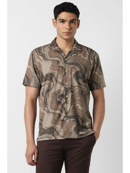 Van Heusen - Men Brown Print Half Sleeves Shirt