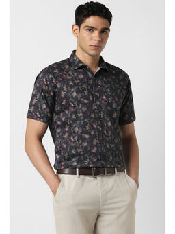 Van Heusen - Men Black Print Half Sleeves Party Shirt