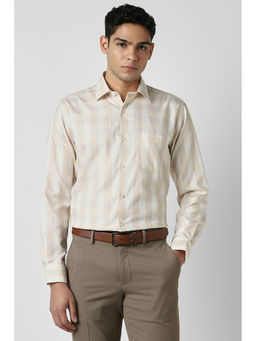 Van Heusen - Men Beige Check Full Sleeves Wedding Shirt