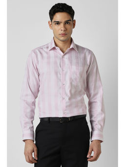 Van Heusen - Men Pink Check Full Sleeves Wedding Shirt