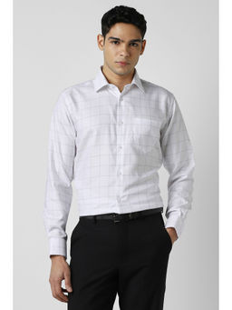 Van Heusen - Men White Check Full Sleeves Wedding Shirt