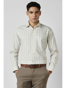 Van Heusen - Men Cream Check Full Sleeves Wedding Shirt