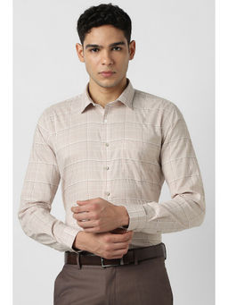 Van Heusen - Men Beige Check Full Sleeves Formal Shirt