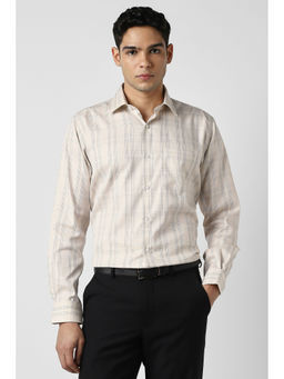 Van Heusen - Men Beige Check Full Sleeves Formal Shirt