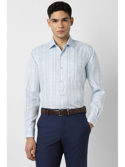 Van Heusen - Men Light Blue Check Full Sleeves Formal Shirt