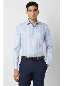 Van Heusen - Men Light Blue Check Full Sleeves Formal Shirt