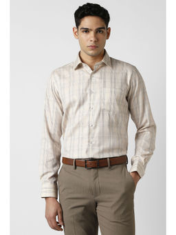Van Heusen - Men Beige Check Full Sleeves Formal Shirt