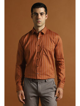 Van Heusen - Men Brown Stripe Full Sleeves Formal Shirt