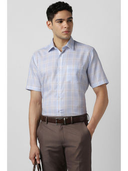 Van Heusen - Men Light Blue Check Half Sleeves Wedding Shirt