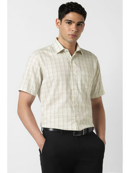 Van Heusen - Men Beige Check Half Sleeves Wedding Shirt