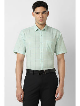 Van Heusen - Men Green Check Half Sleeves Formal Shirt