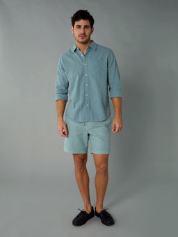 American Eagle - Men Green Long-Sleeve Linen-Blend Button-Up Shirt
