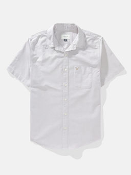 American Eagle - Men White Short-Sleeve Slim Fit Button-Up Shirt