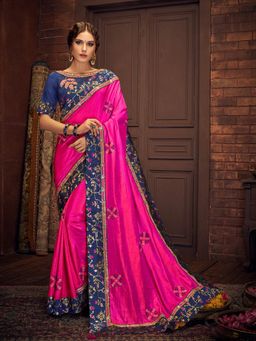 Odette - Magenta Dual Tone Silk Designer Saree with Unstitched Blouse