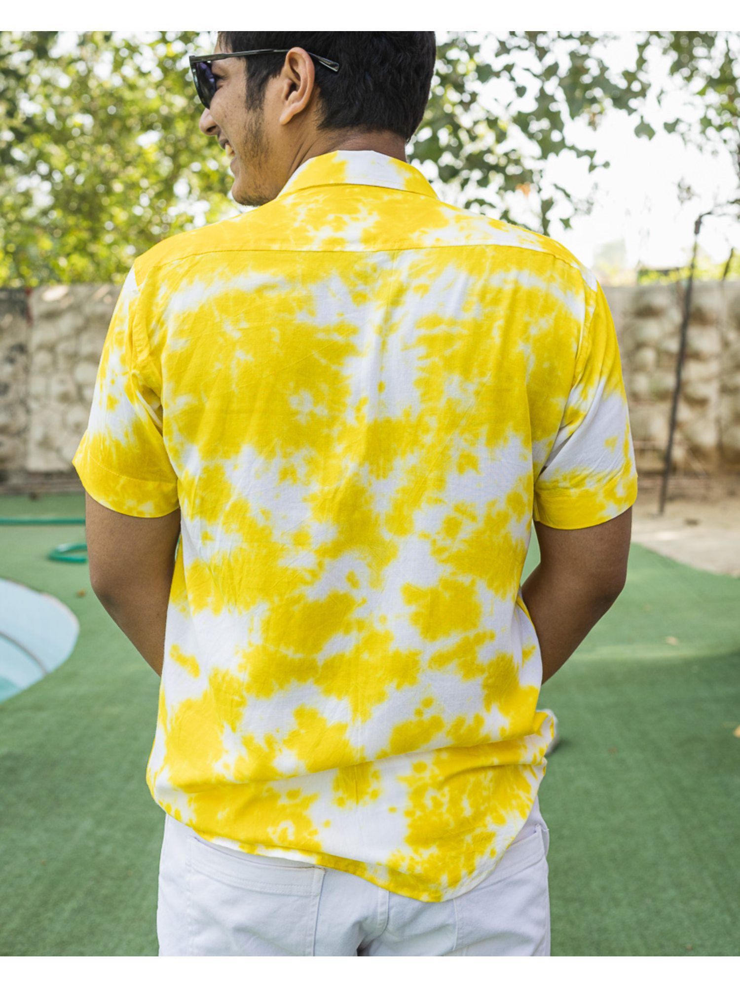 yellow and white tie dye shirt