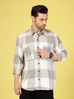 RIGO - Men Grey Checks Flannel Oversized Shacket