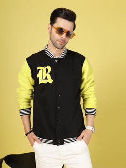 RIGO - Men Lime Fleece Colorblock Oversized Varsity
