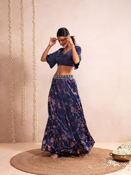 Gajra Gang - Mastani Printed Navy Blue Crop Top With Skirt GGLEH14 (Set of 2)