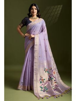 Mysilklove - Lavender Woven Muga Cotton Paithani Saree with Unstitched Blouse