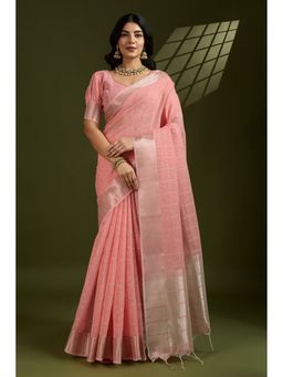 Mysilklove - Pink Bud Woven Tissue Linen Saree with Unstitched Blouse