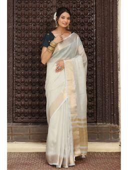 Mysilklove - Lace White Woven Cotton Saree with Unstitched Blouse