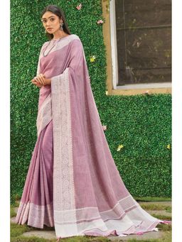 Mysilklove - Classic Lavender Handloom Linen Saree with Unstitched Blouse