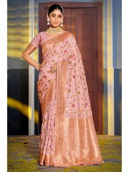 Mysilklove - Beauty Pink Zari Woven Banarasi Saree with Unstitched Blouse