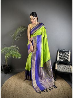 Elora - Light Green Soft Silk Woven Zari Work Banarasi Saree with Unstitched Blouse