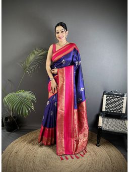 Elora - Blue Soft Silk Woven Dual Zari Work Banarasi Saree with Unstitched Blouse