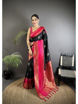 Elora - Black Soft Silk Woven Dual Zari Work Banarasi Saree with Unstitched Blouse