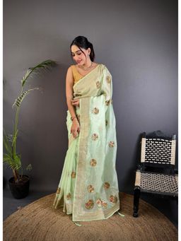 Elora - Light Green Organza Silk Handloom Banarasi Saree with Unstitched Blouse