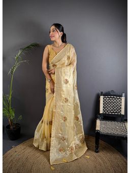 Elora - Light Yellow Organza Silk Handloom Banarasi Saree with Unstitched Blouse