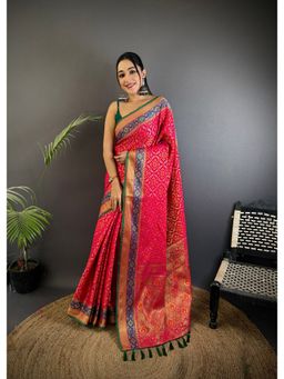 Elora - Hot Pink Soft Silk Zari Weaving Patola Saree with Unstitched Blouse