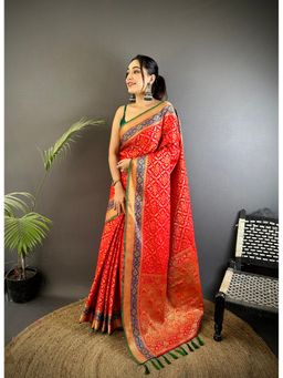 Elora - Red Soft Silk Zari Weaving Patola Saree with Unstitched Blouse