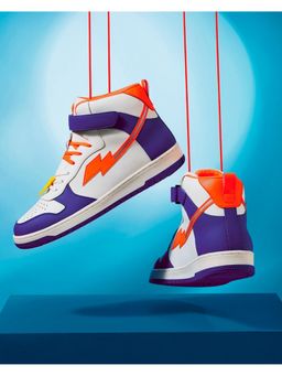 Bewakoof - Men's White & Blue Bolt Color Block High Top Sneakers