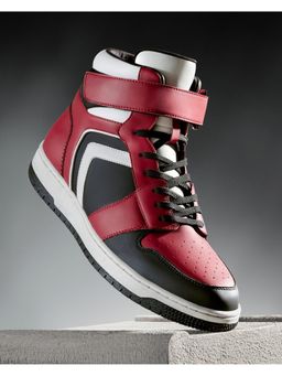 Bewakoof - Men's Red & Black Color Block High Top Sneakers