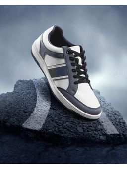 Bewakoof - Men's White & Blue Color Block Low Top Sneakers