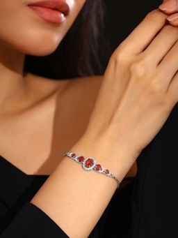 Priyaasi - Red Elegant Silver-Plated Ad Geometric Push Back Chain Bracelet