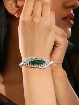 Priyaasi - Green Ad Stones Kada Stylish Silver Plating Bracelet