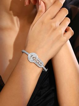 Priyaasi - Fancy Rhinestones Ad Silver Plating Kada Style Bracelet