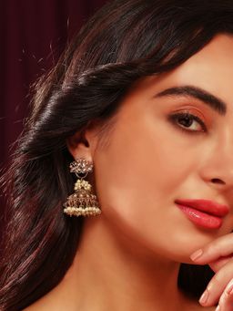 Priyaasi - Floral Kundan Pearl Ethnic Elegance Jhumkis Gold Plated Earrings