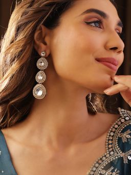 Priyaasi - White Stones Gold Plated Kundan Drop Style Simple Earrings