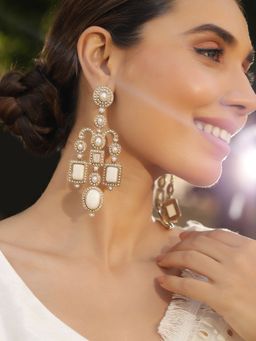 Priyaasi - Gold & White Dangler Pearl Gold Plated Statement Earrings