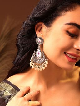 Priyaasi - Floral Design Chand Pattern Ivory Pearls Drop Earrings