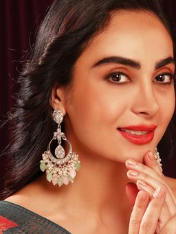 Priyaasi - Pink Mint Beads Kundan Mini Pearls Chandbali Design Gold Plated Earrings