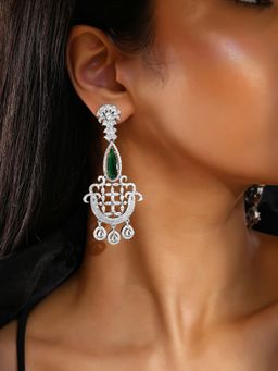 Priyaasi - Emerald Ad Elegance Floral Stylish Silver Plating Drop Earrings
