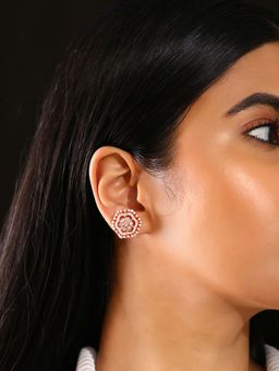 Priyaasi - Floral Ad Rose Gold Plated Stud Style Elegant Earrings