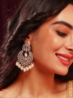 Priyaasi - Simple Kundan Pearl Mehandi Plating Chandbali Earrings