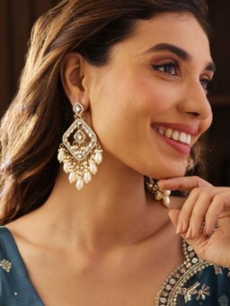 Priyaasi - Kundan Pearls Mehandi Plating Stylish Look Drop Earrings